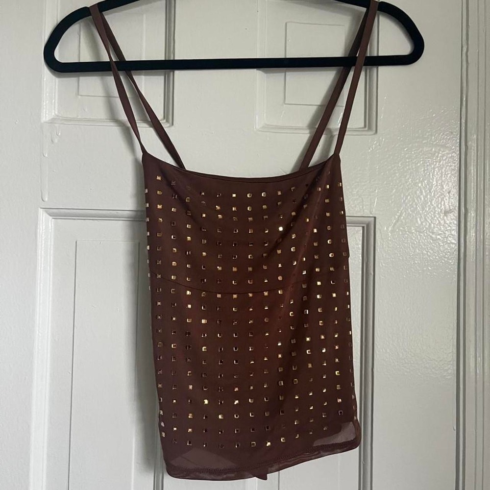 Y2K Brown studded tank top with gold studs